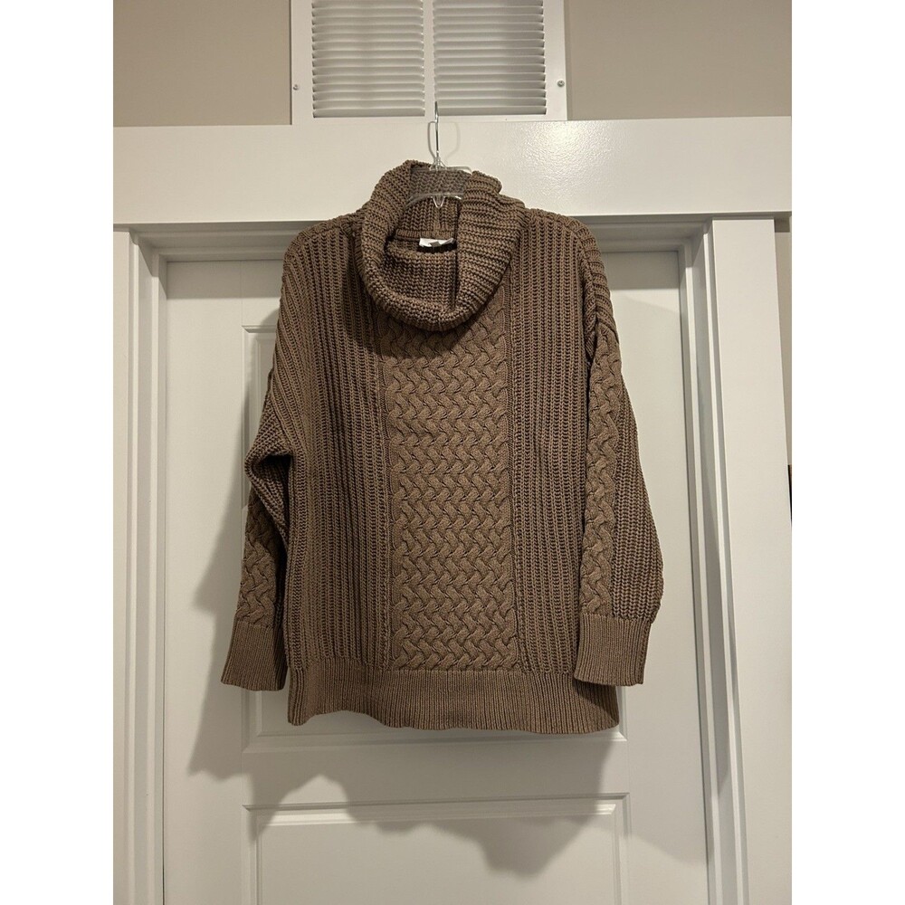 Haven Well Within Shaker Stitch Cowl Neck Sweater Sz Large Brown Cotton Chunky